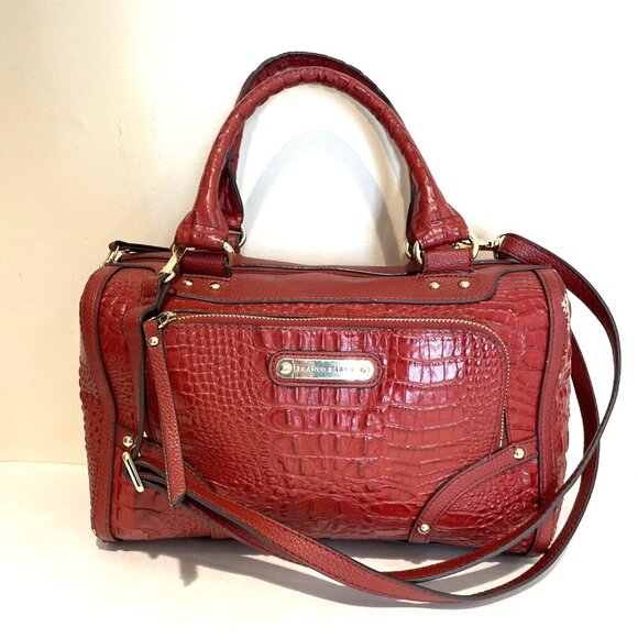 Vintage Franco Sarto Croc Embossed Satchel Crossbody Strap Red Faux Leather READ - Picture 1 of 16